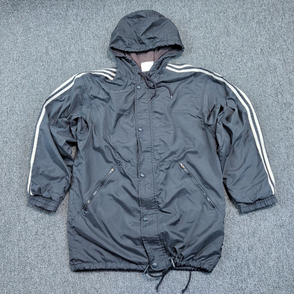 Adidas Vintage 90s Hooded Windbreaker Jacket Men S Black 3 Stripe Streetwear